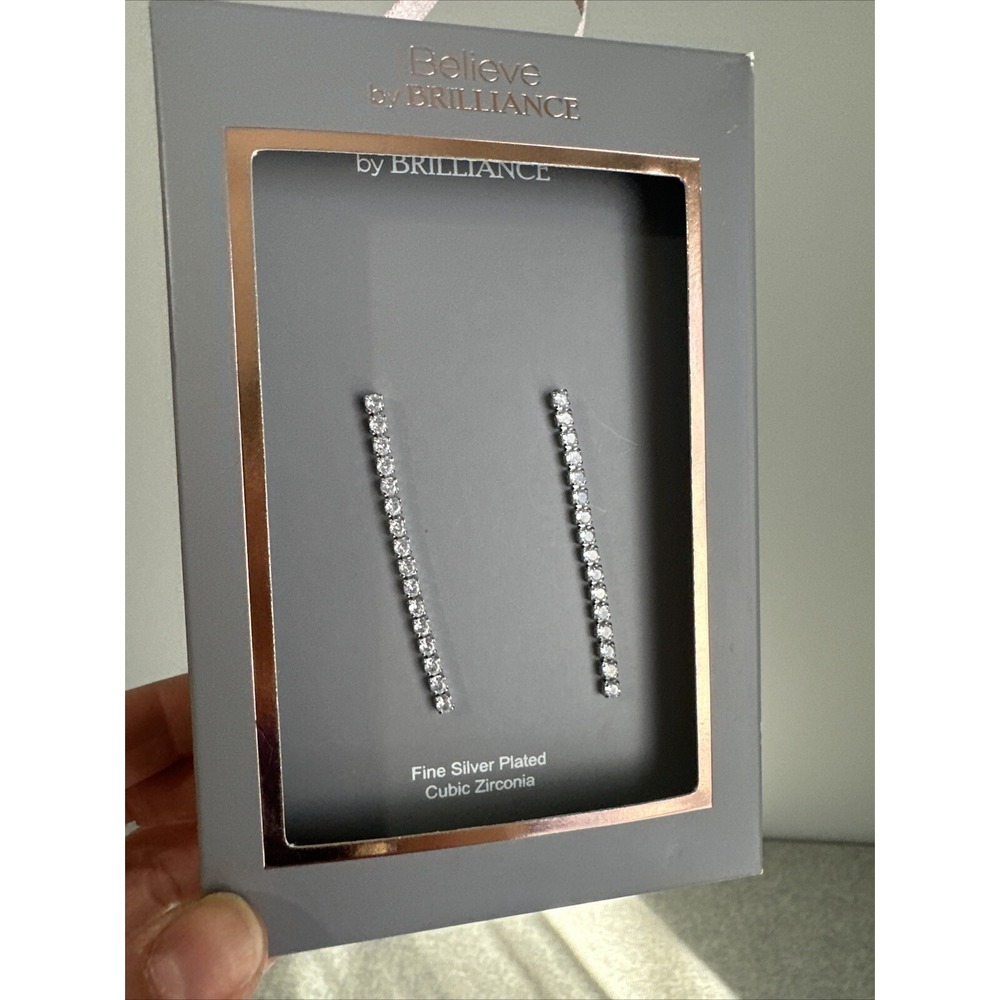 Believe by Brilliance Silver Plated Cubic Zirconia Drop Dangle Earrings Line - Picture 10 of 11